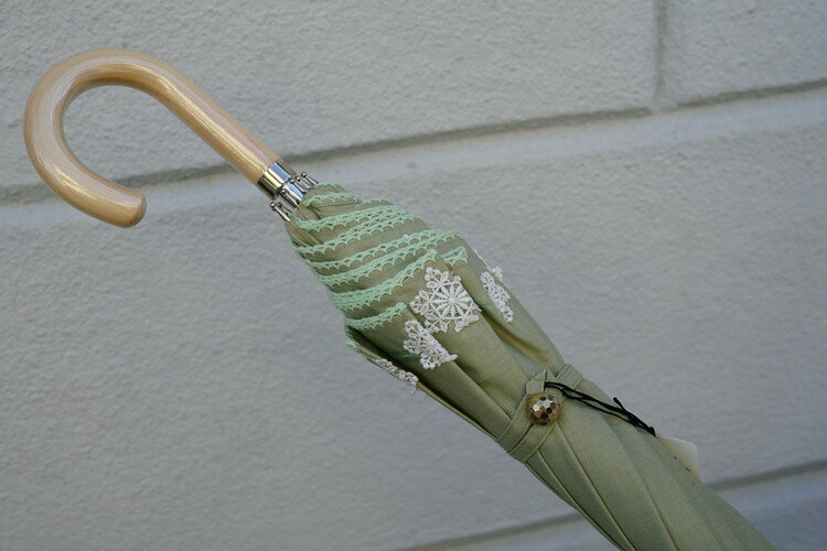 【ふるさと納税】雪華模様の刺繍入り日傘（晴雨兼用・サイズ50cm・UV加工・麻50％綿50％）カラー：薄緑| 日傘 50センチ 晴雨兼用 UV加工 雪の結晶 グリーン 緑 おしゃれ かわいい スタイリッシュ 雨 梅雨 夏 日差し 日よけ 贈答 贈り物 プレゼント 父の日 母の日 _BL23 サムネイル3