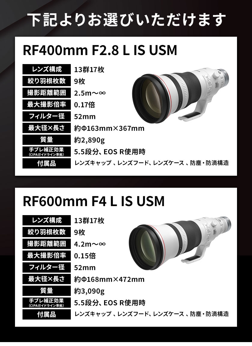 【ふるさと納税】キヤノン 〈Lレンズ〉〈蛍石搭載〉　選べる RF400mm F2.8L IS USM または RF600mm F4L IS USM 《180日以内に出荷予定(土日祝除く)》 Canon 茨城県 結城市 カメラレンズ レンズ 蛍石レンズ 超望遠レンズ 高解像 高コントラスト 家電 サムネイル3