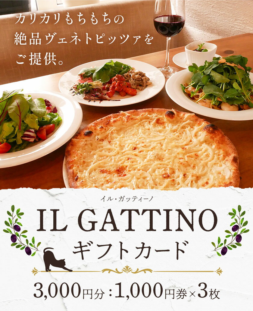 【ふるさと納税】食事券 ギフトカード 3000円分 イル・ガッティーノ《90日以内に出荷予定(土日祝除く)》 茨城県 結城市 ピザ pizza パスタ イタリアン お食事券 チケット お食事券・チケット サムネイル2