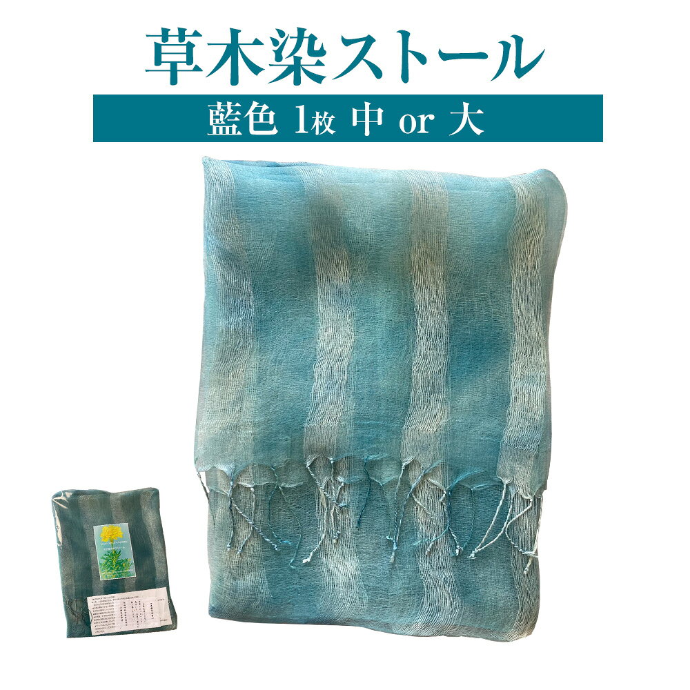 草木染 ストール 藍色 1枚 中 or 大 結城市社会福祉協議会 障害者福祉センター《30日以内に出荷予定(土日祝除く)》ファッション 小物 天然草木染 オリジナル 藍色 絹 100％