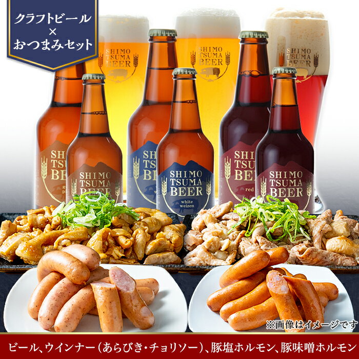 14-25【クラフトビール×おつまみセット】ビール6本、ウインナー（あらびき・チョリソー）、豚塩ホルモン、豚味噌ホルモン