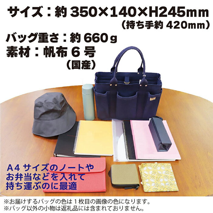 【ふるさと納税】トートバッグ キャンバスバック ツールトート キャンプ用品 デイキャンプ アウトドア用品 タウンユース 旅行用バッグ 野外 手作り 手作業 Made in Japan：日本製 ヘビーキャンバス ツール トートバッグ Sサイズ ネイビー 帆布 サムネイル2