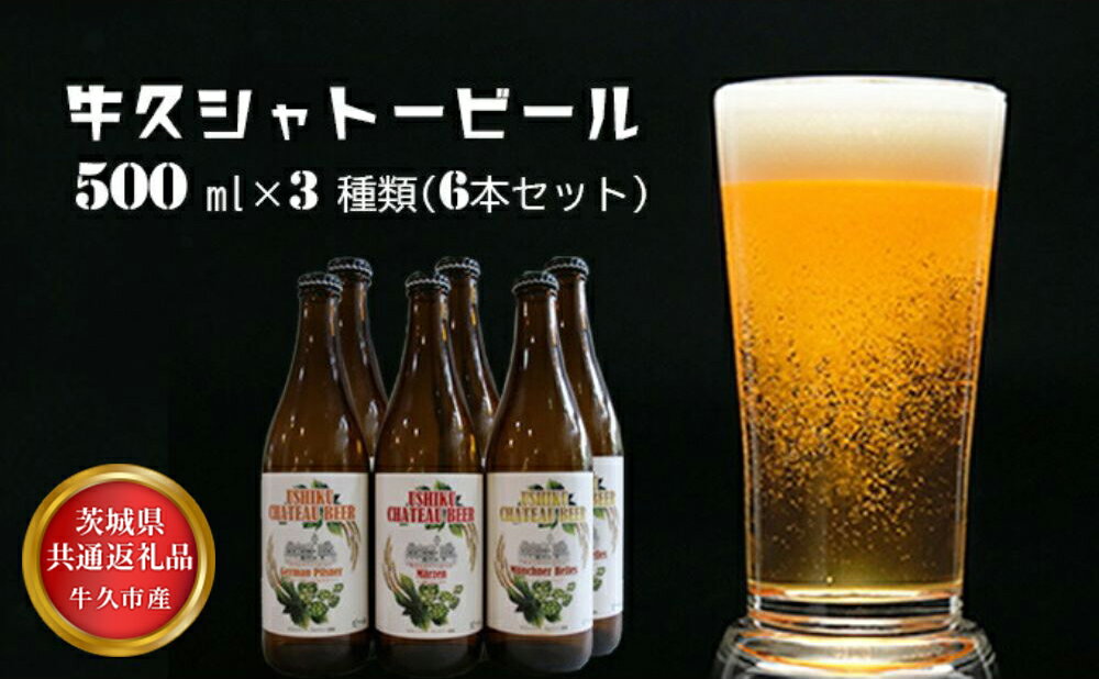 【茨城県共通返礼品】牛久市産 牛久シャトービール3種類（6本セット）| 3種類 ビール 常総市 年末年始 お中元 お歳暮 内祝い 快気祝い