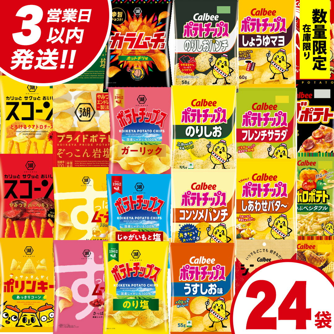 【選べる配送方法】【最短3営業日！スピード発送】カルビー 湖池屋 人気 詰め合わせ お楽しみ スナック菓子 セット 単品24袋 定期便 3 ・ 6か月 ポテトチップス ポテチ お菓子 おかし 大量 Calbee ポテト じゃがいも 頒布会 数量限定