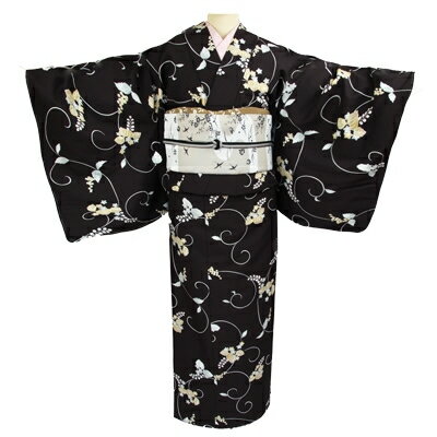 【ふるさと納税】車いす用着物レンタル3日間＜小紋:黒色 葡萄柄 太鼓帯:白色 水辺に鶴柄(草履付き)＞ | 茨城県 つくば市 キモノ 帯 セット レンタルサービス 車椅子 成人式 卒業式 七五三 婚礼 サムネイル2