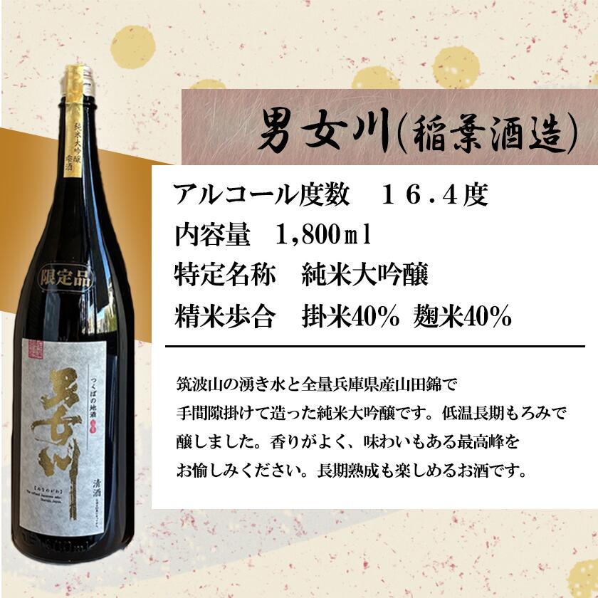 【ふるさと納税】つくば地酒一升瓶2本セット | 茨城県 つくば市 酒 日本酒 純米吟醸 アルコール おさけ 地酒 霧筑波 男女川 酒造りブランド酒 地元産米 酒米 サムネイル2