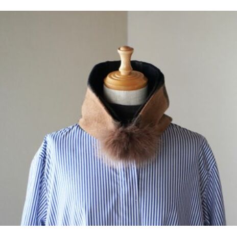 Made in Japan カシミヤティペット（モカ／ブラックチェック） RF254-NT【ファッション小物・ファッション・カシミヤティペット・カシミヤ】