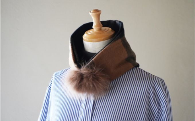 【ふるさと納税】Made in Japan カシミヤティペット（モカ／ブラックチェック） RF254-NT【ファッション小物・ファッション・カシミヤティペット・カシミヤ】 サムネイル3