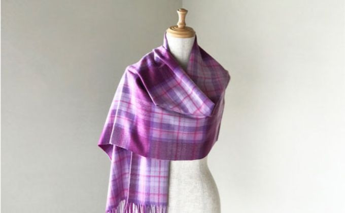 【ふるさと納税】Made in Japan カシミヤ100％チェックストール（パープルピンク） RF254-NT【ファッション小物・チェックストール・ストール】 サムネイル2