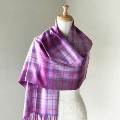 Made in Japan カシミヤ100％チェックストール（パープルピンク） RF254-NT【ファッション小物・チェックストール・ストール】