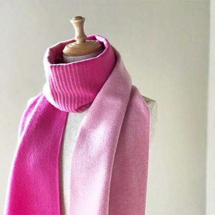 カシミヤ100% グラデーションブロックマフラー(ピンクブロック) RF246-NT　【ファッション小物・カシミヤ・マフラー】