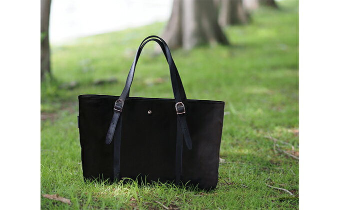 【ふるさと納税】倉敷産帆布×本牛革 トートバッグ(黒×黒)アンティーク　【ファッション・かばん・トートバッグ・カバン・バッグ・牛革・ジッパー付き】◇ サムネイル2