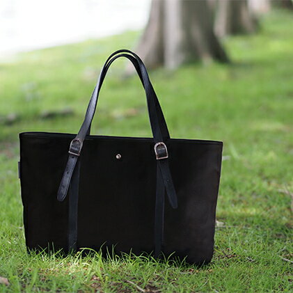 倉敷産帆布×本牛革 トートバッグ(黒×黒)アンティーク　【ファッション・かばん・トートバッグ・カバン・バッグ・牛革・ジッパー付き】◇