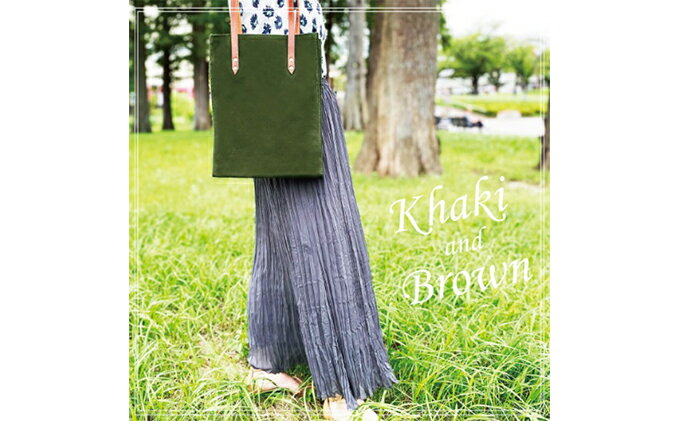 【ふるさと納税】倉敷産帆布×本牛革 スクエアバッグ（カーキ×ブラウン）　【ファッション・カバン・ショルダーバッグ・かばん・トートバッグ・手提げ・牛革】◇ サムネイル2