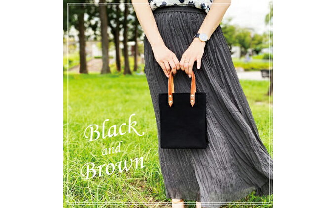 【ふるさと納税】倉敷産帆布×本牛革 ミニトートバッグ（黒×ブラウン）　【ファッション・かばん・トートバッグ・ミニトートバッグ・牛革】◇ サムネイル3