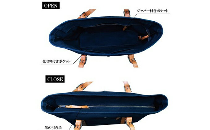 【ふるさと納税】倉敷産帆布×本牛革 トートバッグ(カーキ×ブラウン)　【ファッション・かばん・トートバッグ・本牛革・ジッパー付き】◇ サムネイル3
