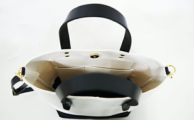 【ふるさと納税】【倉敷産帆布×本革】2way ショルダーバッグ_バイカラー（生成り×黒）（黒革）　【ファッション・カバン・ショルダーバッグ・2way・ショルダーバッグ・本革】◇ サムネイル3