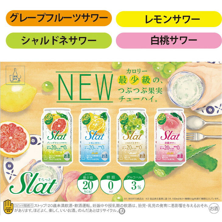 【ふるさと納税】Slat 4種 各6缶 アサヒ すらっと (グレープフルーツ レモン シャルドネ 白桃)【チューハイ セット】 【 飲み比べ セット】【 350ml 計24缶】【1ケース】【 茨城県 守谷市】 - 画像3