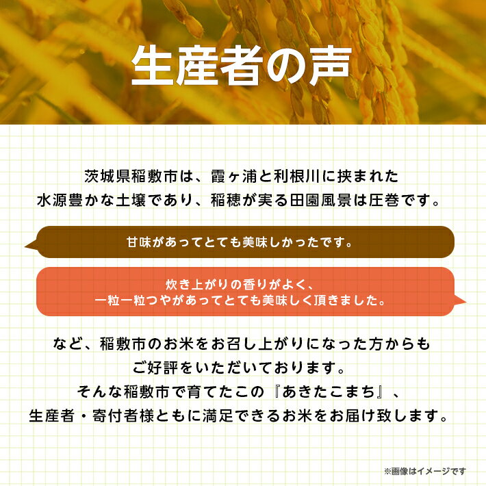 【ふるさと納税】【令和7年産】茨城県稲敷市産あきたこまち10kg(5kg×2袋)_ あきたこまち 秋田こまち 米 こめ お米 コメ 白米 精米 10kg 5kg×2袋 ごはん ご飯 あまい 産直 産地直送 茨城県 贈答 ギフト 【配送不可地域：離島・沖縄県】【1083440】 - 画像3