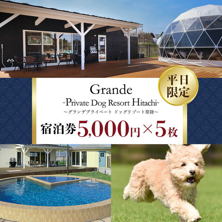 グランデ プライベート ドッグリゾート常陸宿泊券 5,000円×5枚（平日限定） 愛犬 ペットOK ドッグラン プール 温泉 サウナ ホテル チケット 宿泊 旅行 宿泊券 旅行券 72-B