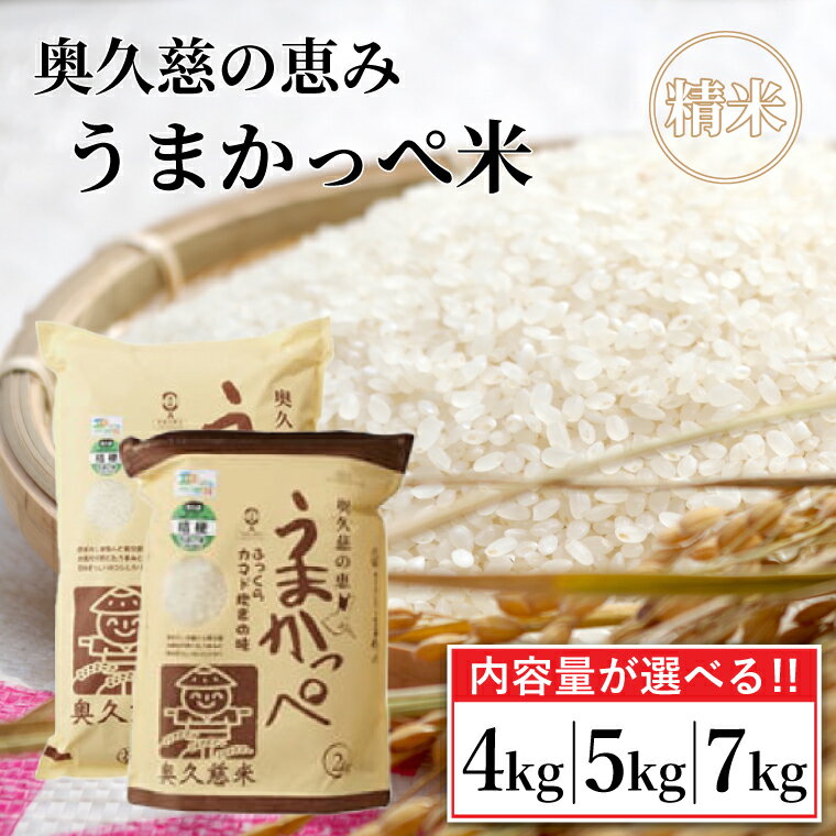 【選べる内容量】令和7年産 奥久慈の恵みうまかっぺ米（コシヒカリ）4kg or 5kg or 7kg｜茨城県 大子町 お米 白米 精米 ブランド米 銘柄米 食味値 ふっくら もちもち （AH001-2）