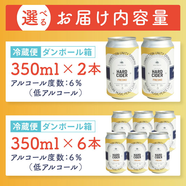 【ふるさと納税】【しいなりんご園】【内容量が選べる】奥久慈りんごのオリジナルハードサイダー「FRESNO」350ml×2本セットor350ml×6本セット｜茨城県 大子町 林檎 炭酸 お酒 発泡酒 アルコール クラフト ビール ハードドライ 缶 贈答 ギフト（CI004） サムネイル2