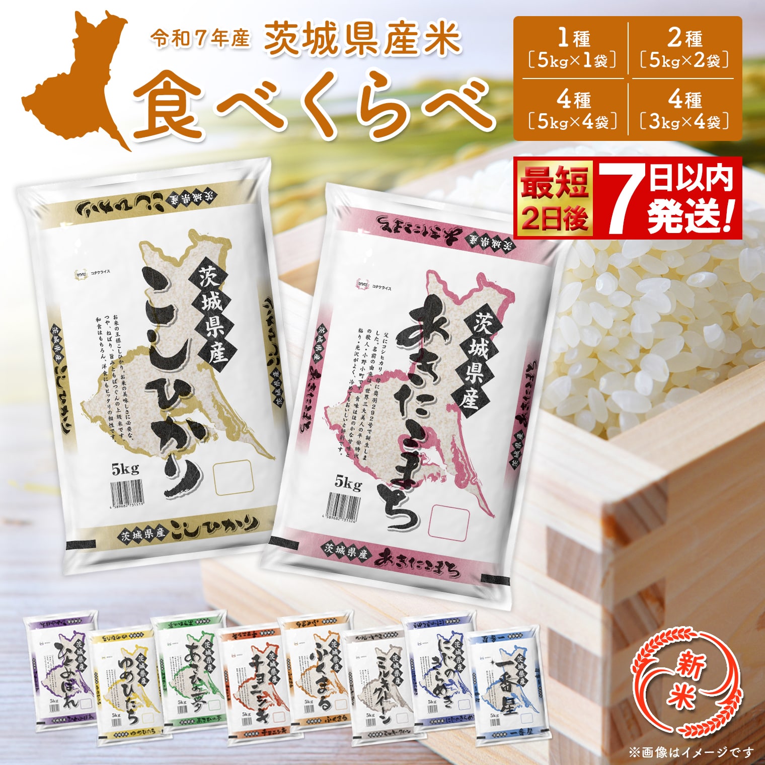 新米!!＜最短2日後発送＞or＜11月発送 12月発送 数量限定 生活応援キャンペーン＞【令和7年産】茨城県産 お米 2種 4種 食べくらべ5kg 10kg 20kg 3kg 12kg 精米 小分け 即納 発送月選択可 送料無料 コシヒカリ ランキング1位 2025年産 ブレンド米 複数原料米