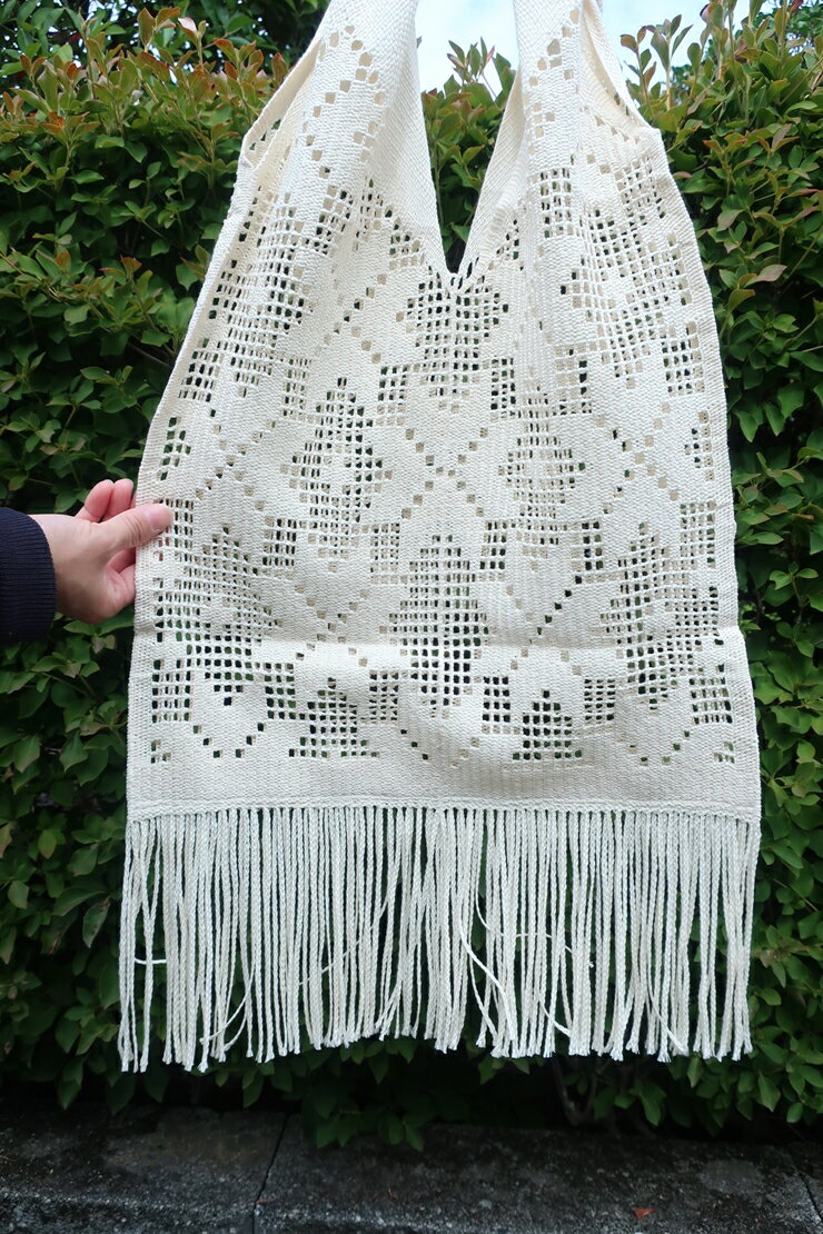 【ふるさと納税】エコバッグ　スター柄　環境に優しいオーガニックコットン糸使用【オーガニックコットン バッグ レース編み フリンジ 星柄 肩掛けバッグ トーションレース 栃木県 足利市 】 F7Z-408 サムネイル2