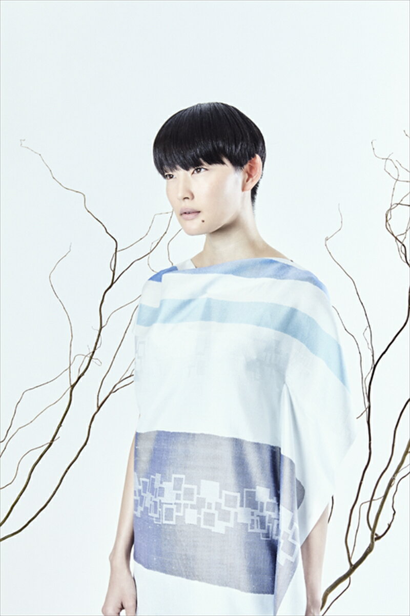 【限定】STYLE＊MEISEN 四角重ね柄シルクワンピース（WHITE）/ L【ワンピース ワンピ 和柄 和の模様 和のデザイン 四角の連続模様 銘仙 栃木県 足利市 】 F7Z-306