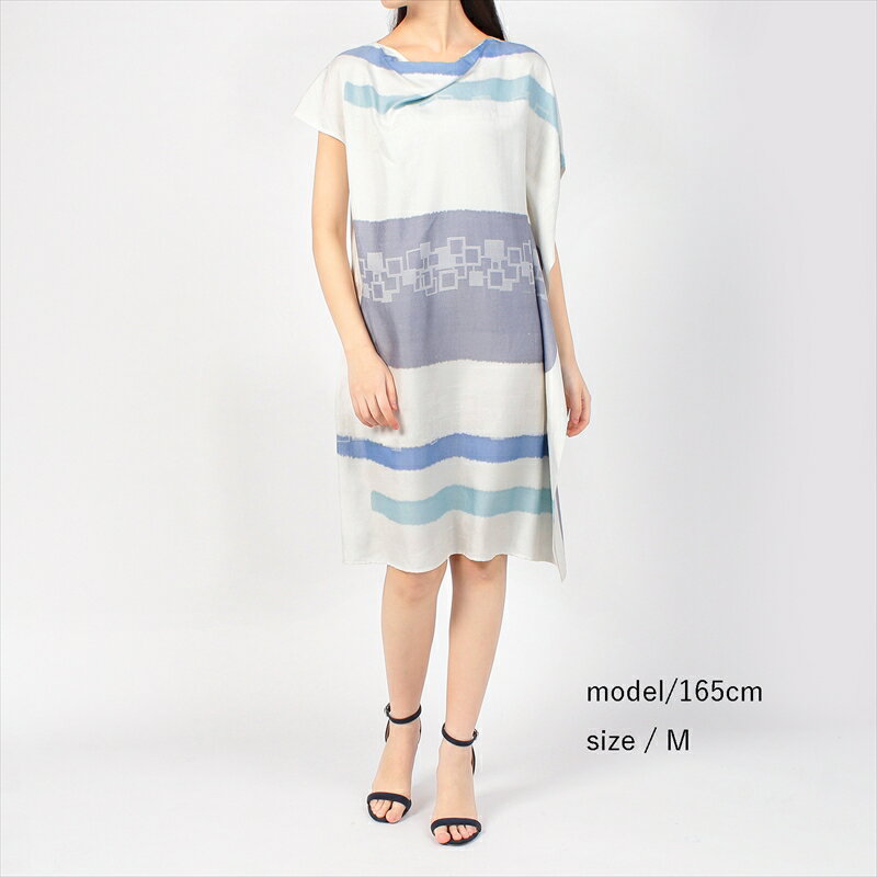 【ふるさと納税】【限定】STYLE＊MEISEN 四角重ね柄シルクワンピース（WHITE）/ L【ワンピース ワンピ 和柄 和の模様 和のデザイン 四角の連続模様 銘仙 栃木県 足利市 】 F7Z-306 サムネイル2