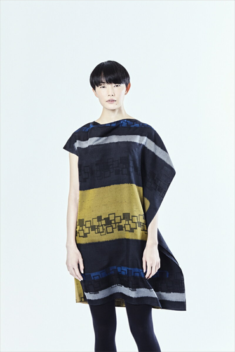 【限定】STYLE＊MEISEN 四角重ね柄シルクワンピース（BLACK）/ M【ワンピース ワンピ 和柄 和の模様 和のデザイン 四角の連続模様 銘仙 栃木県 足利市 】 F7Z-307