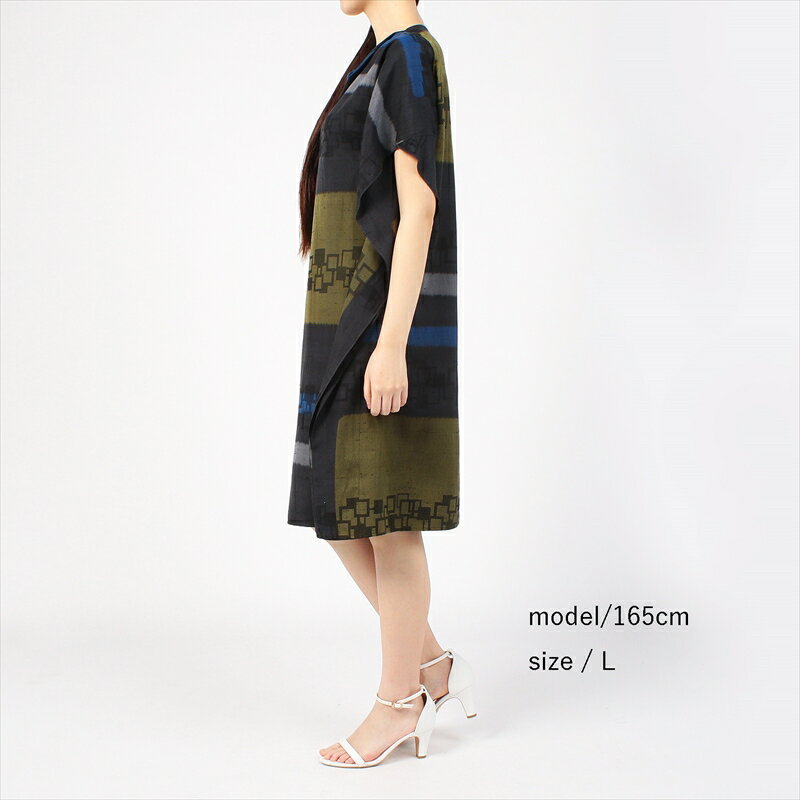 【ふるさと納税】【限定】STYLE＊MEISEN 四角重ね柄シルクワンピース（BLACK）/ L【ワンピース ワンピ 和柄 和の模様 和のデザイン 四角の連続模様 銘仙 栃木県 足利市 】 F7Z-308 サムネイル3