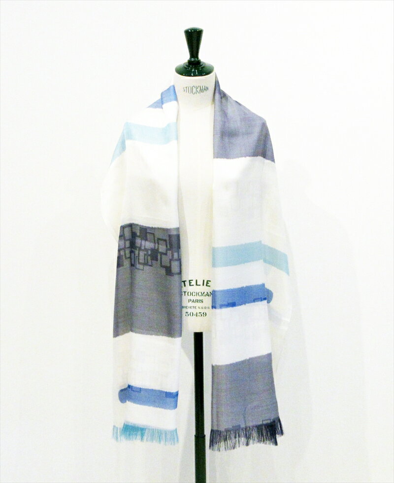 ◎海外要人向け贈呈品選出 STYLE＊MEISEN 四角重ね柄ストール（WHITE）【海外要人向け 贈呈品 羽織り 大判 シルクストール シルク ストール 栃木県 足利市 】 F7Z-309