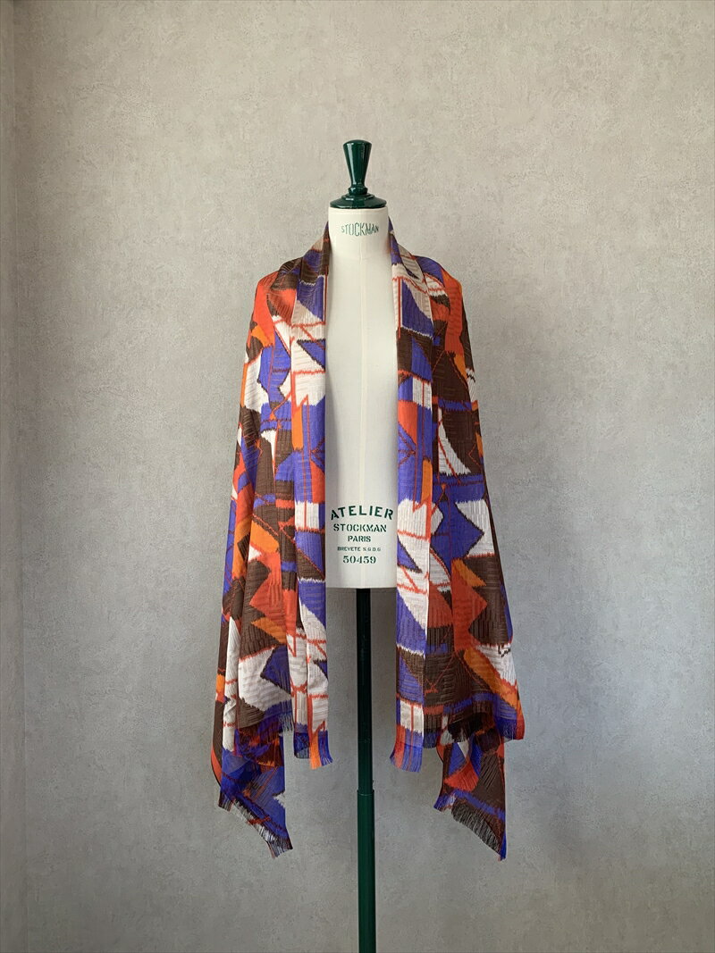 ◎海外要人向け贈呈品選出 足利銘仙(ほぐし織り)シルクストール ART.Techno-BJ【海外要人向け 贈呈品 羽織り 大判 シルクストール シルク ストール 栃木県 足利市 】 F7Z-311