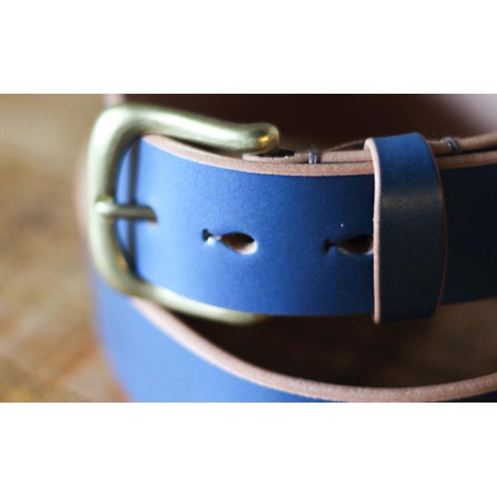 【ふるさと納税】【minca】幅35mmベルト 栃木レザーの希少な「ハーネスレザー」使用の贅沢な1枚革のレザーベルト/ブルー/HL-B02/BLUE/minca　563【小物 ファッション 人気 おすすめ 】 サムネイル2