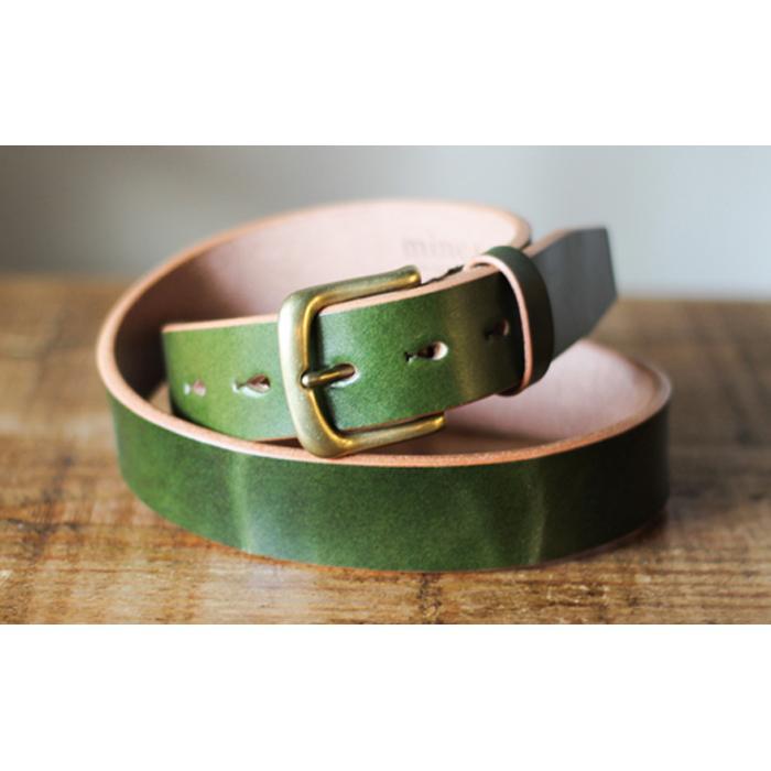 【minca】幅35mmベルト 栃木レザーの希少な「ハーネスレザー」使用の贅沢な1枚革のレザーベルト/オリーブ/HL-B02/OLIVE/minca　571【小物 ファッション 人気 おすすめ 】