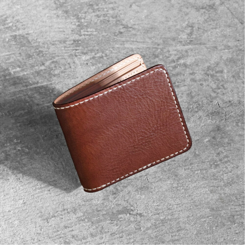 栃木レザー使用｜やわらか本革二つ折り財布｜Half wallet 02C｜チョコ｜minca（全6色）