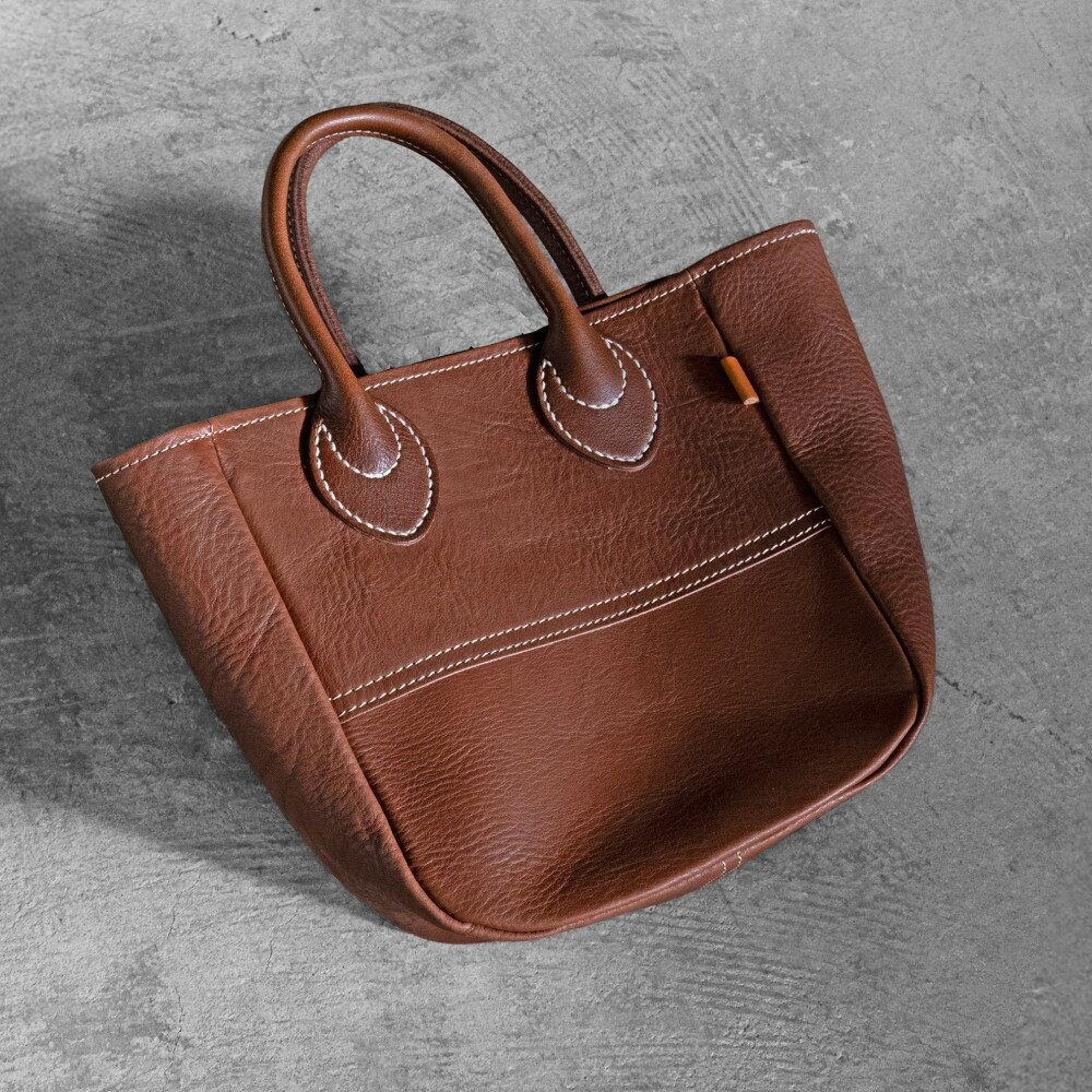 栃木レザー使用｜ソフトな手触り 本革 小さめトートバッグ｜Tote bag 03 S｜チョコ｜minca（全6色）