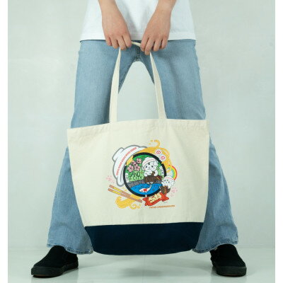 【ふるさと納税】佐野市 マンホールトートバッグ(さのまる) Lサイズ ナチュラル/ネイビー【1534732】 サムネイル2