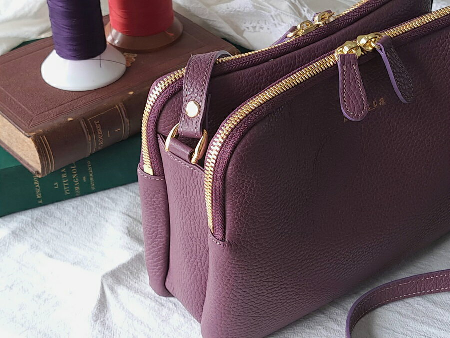 【ふるさと納税】ダブルファスナーショルダーバッグ (アメシスト)｜本革 本皮 レザー製品 工芸品 鞄 バッグ ファッション小物 [0290] サムネイル2