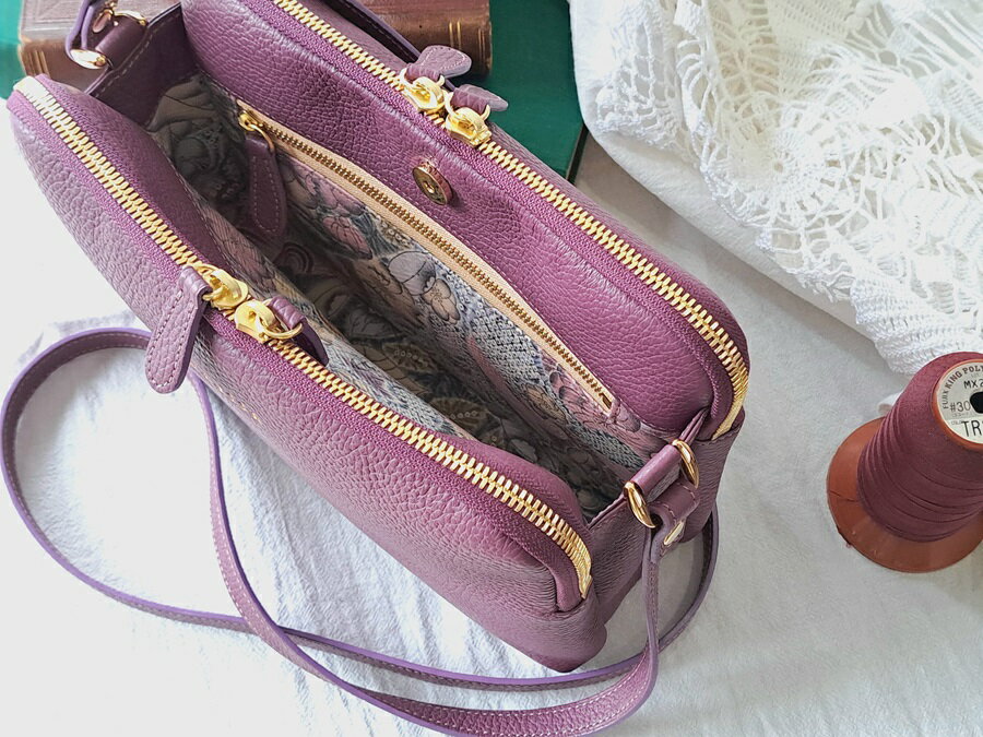 【ふるさと納税】ダブルファスナーショルダーバッグ (アメシスト)｜本革 本皮 レザー製品 工芸品 鞄 バッグ ファッション小物 [0290] サムネイル3