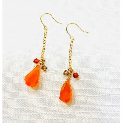 【ふるさと納税】天然石カーネリアンとスワロフスキーのk14GFピアス【配送不可地域：沖縄県】【1360552】 サムネイル2