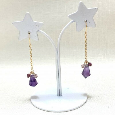 天然石アメジストとスワロフスキーのK14GFピアス【配送不可地域：沖縄県】【1360554】