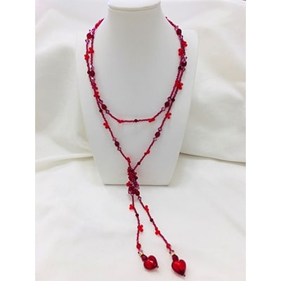 ベネチアンガラスビーズのラリエットネックレス(レッド)【1099139】