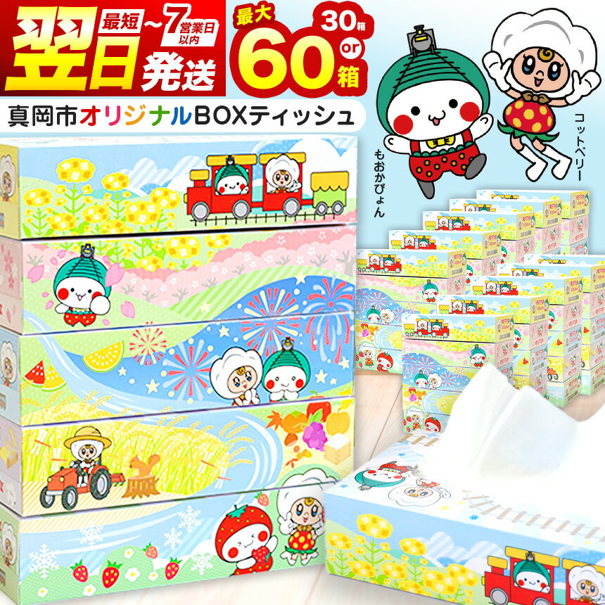 ティッシュ 60箱 30箱 選べる箱数 【最短翌日発送】ピュアパルプ100% | ティッシュペーパー 真岡市 オリジナル SL もおかぴょん 150組 300枚 ボックスティッシュ 日用品 消耗品 備蓄 まとめ買い 大容量 お肌に優しい 柔軟仕上げ 栃木県 真岡市 送料無料