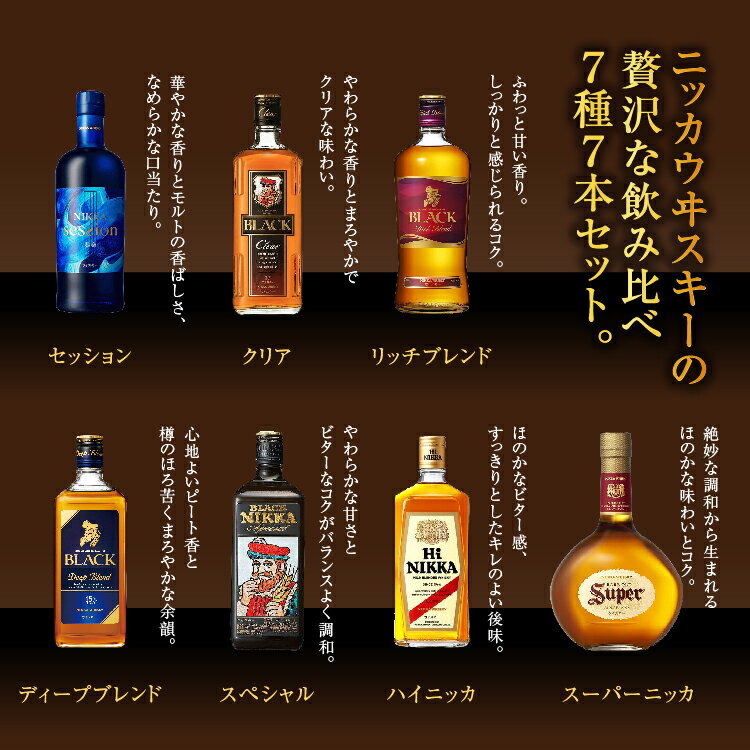 【ふるさと納税】ウイスキー　飲み比べ　ニッカ7種7本セット ｜ 栃木県さくら市で熟成【 ウィスキー お酒 セット 詰め合わせ ハイボール 水割り ロック 飲む 国産 洋酒 ジャパニーズ ウイスキー 蒸留所 家飲み お湯割り 】※着日指定不可 サムネイル3
