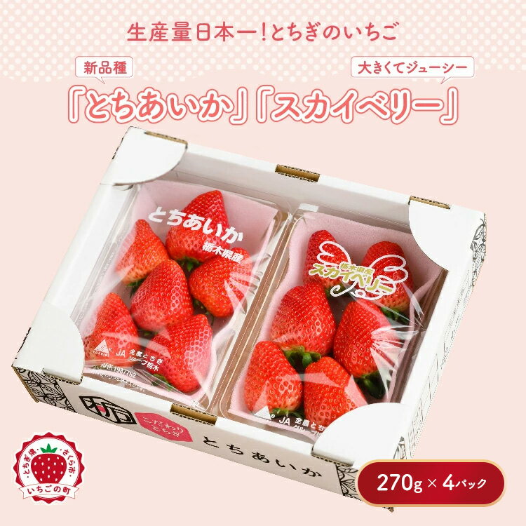 《数量限定》【先行予約】いちご とちあいか・スカイベリーセット 270g×4パック（1.08kg以上） ｜いちご イチゴ 苺 先行予約 栃木県 果物 フルーツ とちあいか スカイベリー 新鮮 贈答 ギフト 高級 食べ比べ ※2026年1月上旬～4月中旬頃に順次発送予定