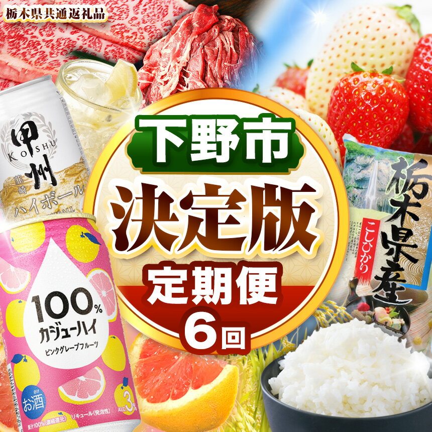 下野市を堪能!!まんぷく定期便6回 | 紅白いちご 100％カジューハイピンクGFチューハイ缶 黒毛和牛 甲州韮崎 ハイボール缶栃木県共通返礼品とちぎ和牛サーロイン 栃木県産こしひかり10kg 月ごとに届くものが変わる 送料無料 栃木県 下野市