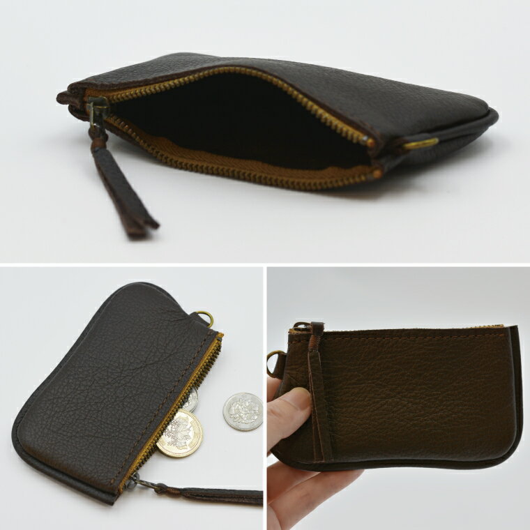 【ふるさと納税】益子の革工房maharoのファスナーコインケース・カードケースセット ダークブラウン｜栃木県 益子町 ふるさと納税 コインケース カードケース 2個セット 牛革 手作り（AX133-3） サムネイル2