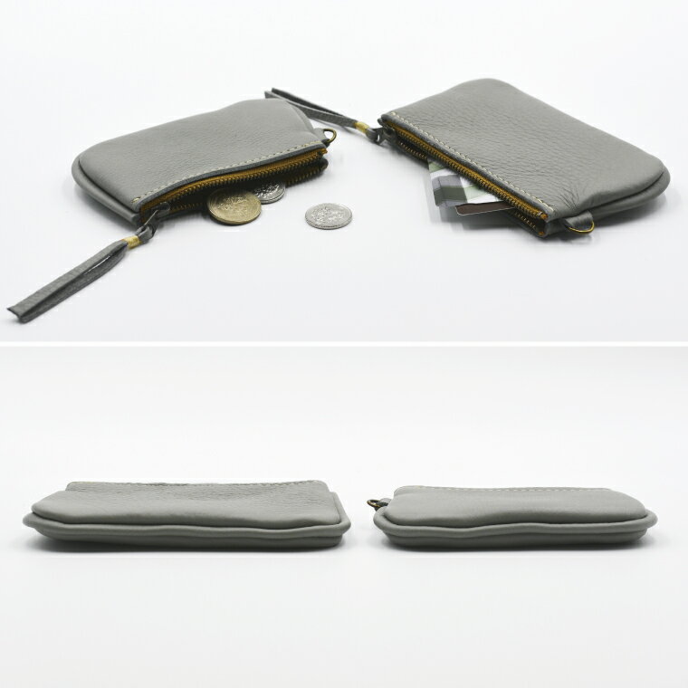 【ふるさと納税】益子の革工房maharoのファスナーコインケース・カードケースセット ライトグレー｜栃木県 益子町 ふるさと納税 コインケース カードケース 2個セット 牛革 手作り（AX133-4） サムネイル3